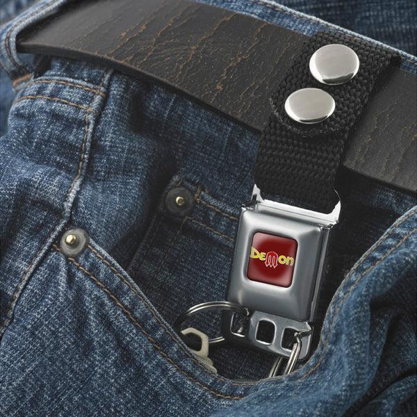 Buckle Down Keychain - Vintage Dodge DEMON Logo Full Color Burgundy Silver Yellow Red