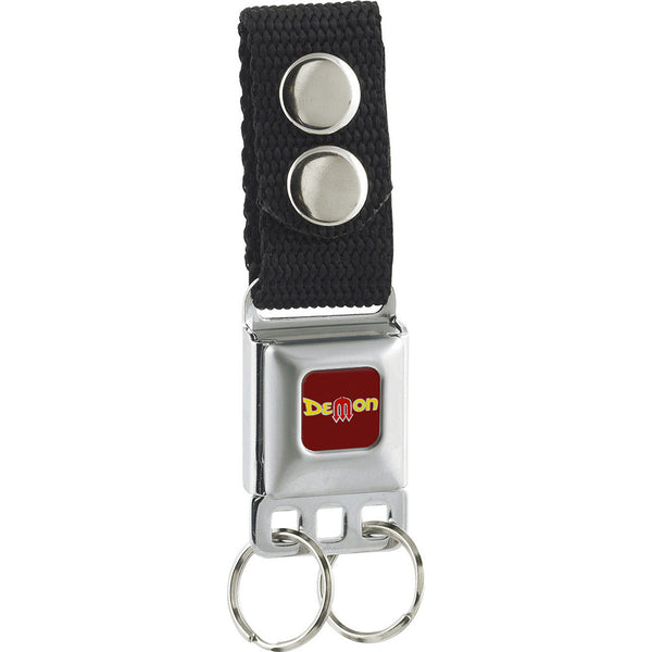 buckle down Keychain - Vintage Dodge DEMON Logo Full Color Burgundy Silver Yellow Red
