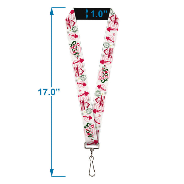 Buckle Down Lanyard - 1.0" - A Christmas Story Icons Collage White Reds Greens