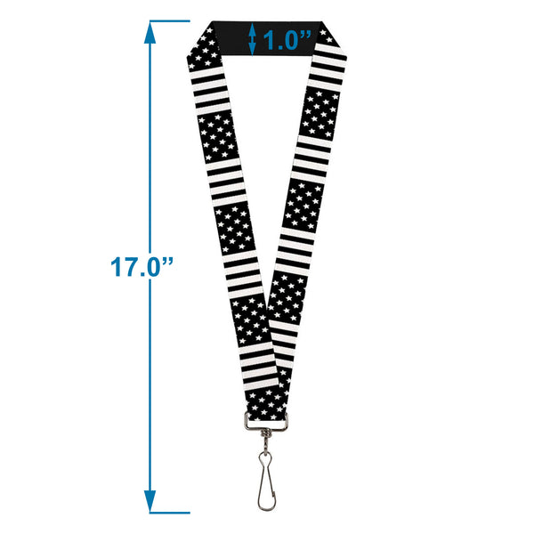 Buckle Down Lanyard - 1.0" - American Flag CLOSE-UP Black White
