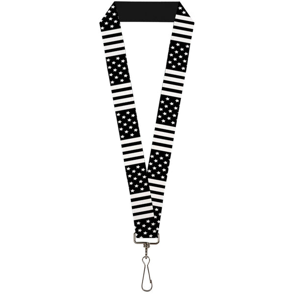 buckle down Lanyard - 1.0" - American Flag CLOSE-UP Black White