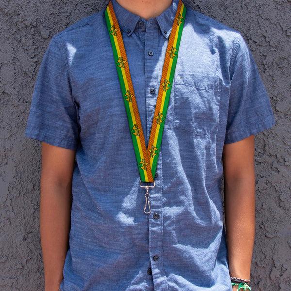 Buckle Down Lanyard - 1.0" - AQUAMAN Logo3 Scales Stripe Orange Yellow Green
