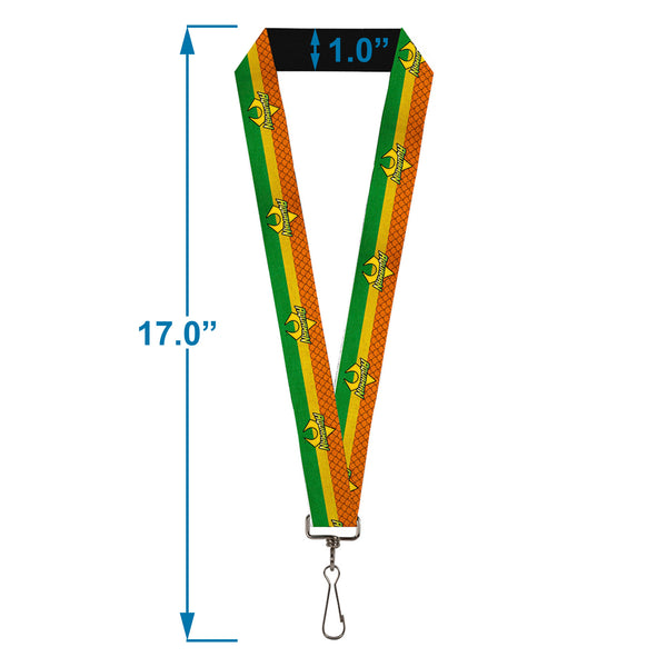 Buckle Down Lanyard - 1.0" - AQUAMAN Logo3 Scales Stripe Orange Yellow Green
