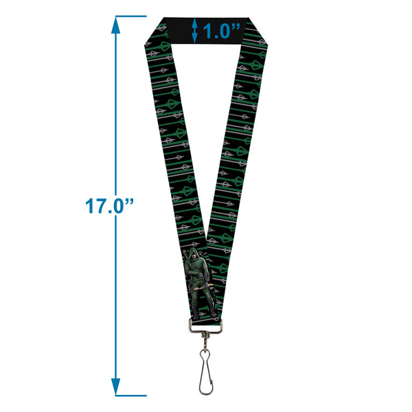 Buckle Down Lanyard - 1.0" - Arrow Bow Pose Arrow Tips Black Green Gray