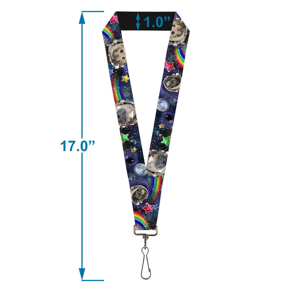 Buckle Down Lanyard - 1.0" - Astronaut Cats In Space Rainbows Stars