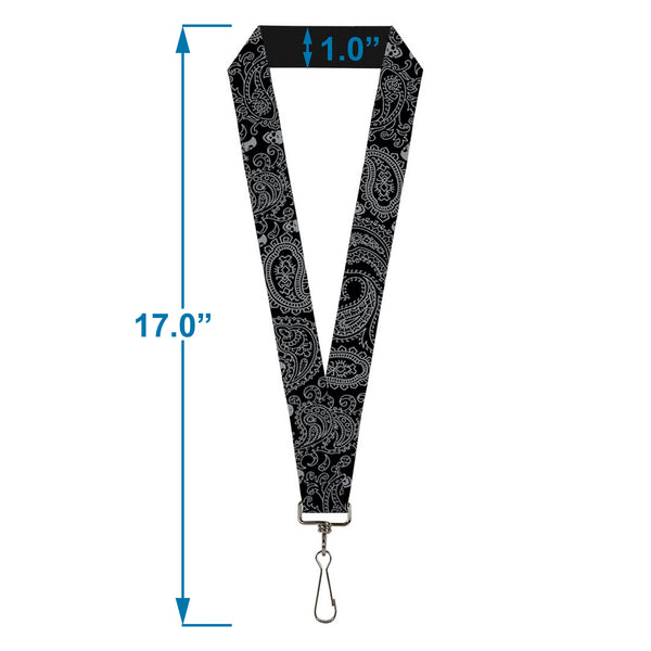 Buckle Down Lanyard - 1.0" - Bandana Skulls Black Silver