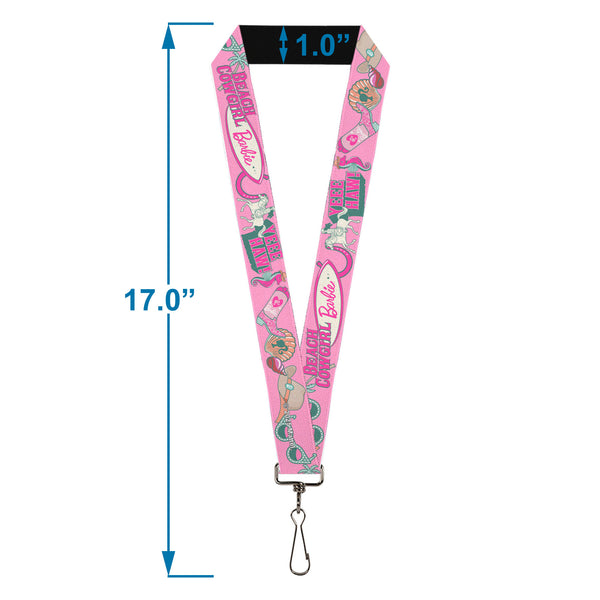 Buckle Down Lanyard - 1.0" - BARBIE BEACH COWGIRL Icons Collage Pinks/Blues
