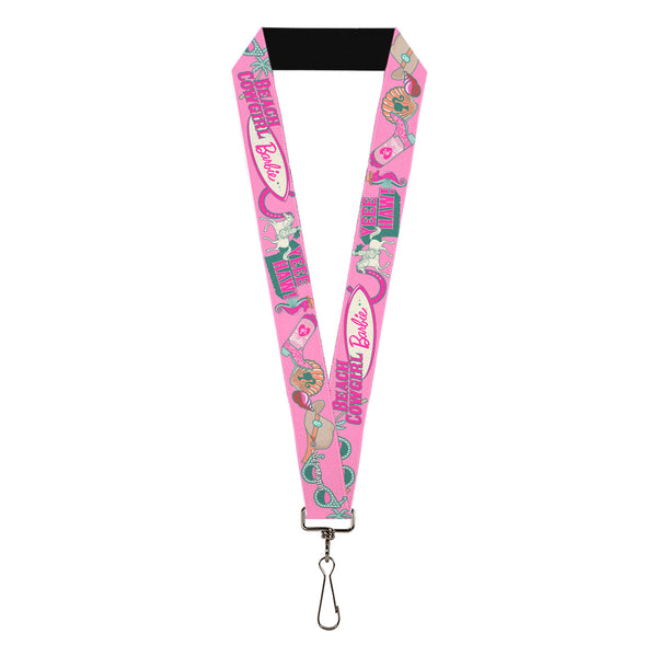 buckle down Lanyard - 1.0" - BARBIE BEACH COWGIRL Icons Collage Pinks/Blues