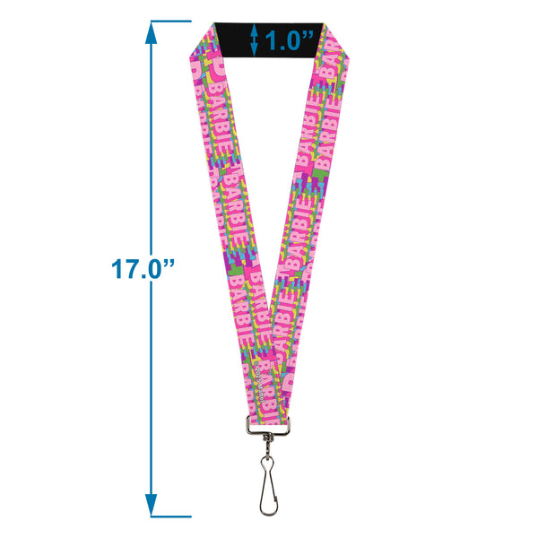 Buckle Down Lanyard - 1.0" - BARBIE Bold Text Stacked Pink/Multi Color