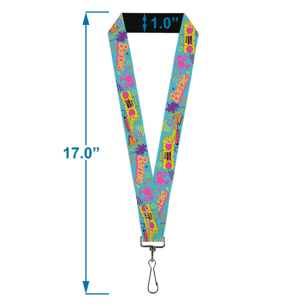 Buckle Down Lanyard - 1.0" - BARBIE Eighties Icons Bright Blue/Multi Color
