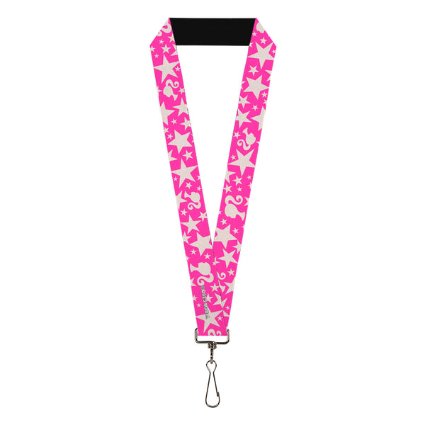 buckle down Lanyard - 1.0" - Barbie Ponytail Silhouette and Star Scattered Pink/White