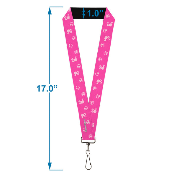 Buckle Down Lanyard - 1.0" - Barbie Ponytail Silhouette Icon Scattered Pinks