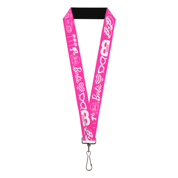buckle down Lanyard - 1.0" - BARBIE Script Signature and Icons Pink/White