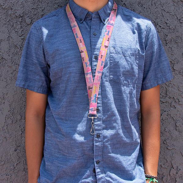 Buckle Down Lanyard - 1.0" - BARBIE Script Signature Collage Pink/Multi Color