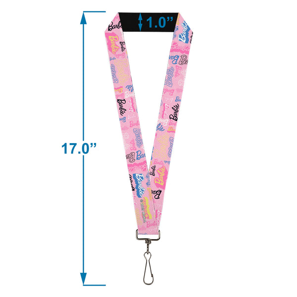 Buckle Down Lanyard - 1.0" - BARBIE Script Signature Collage Pink/Multi Color