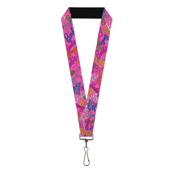 buckle down Lanyard - 1.0" - BARBIE Script Signature Scattered Pink/Multi Color