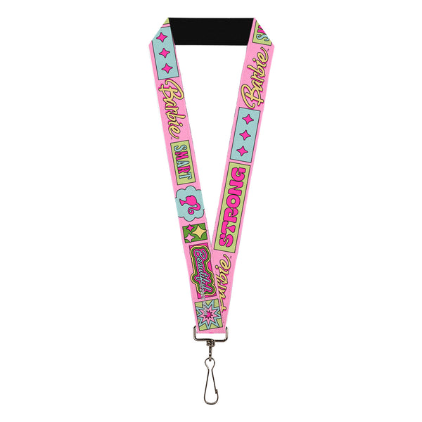 buckle down Lanyard - 1.0" - BARBIE SMART BEAUTIFUL STRONG Icons Pink/Multi Color