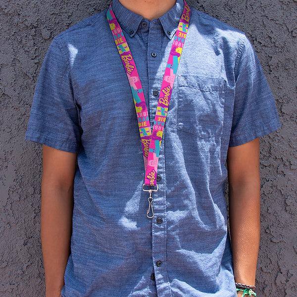 Buckle Down Lanyard - 1.0" - Barbie Text And Dolls Collage Pinks/Multi Color