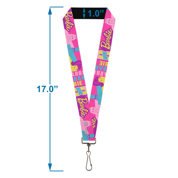 Buckle Down Lanyard - 1.0" - Barbie Text And Dolls Collage Pinks/Multi Color