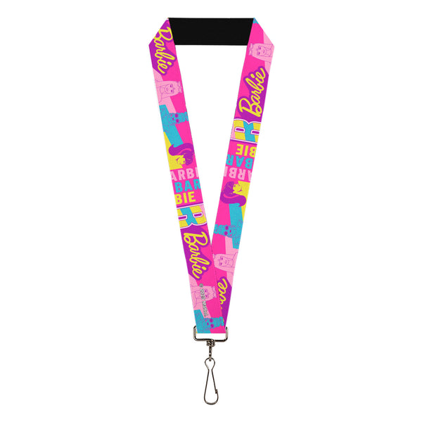 buckle down Lanyard - 1.0" - Barbie Text and Dolls Collage Pinks/Multi Color