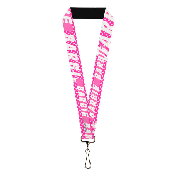 buckle down Lanyard - 1.0" - BARBIE Text and Polka Dots Pinks/White