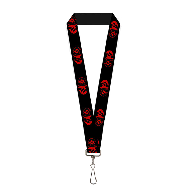 buckle down Lanyard - 1.0" - Bat Logo Harley Quinn Diamonds Black Red