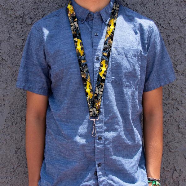 Buckle Down Lanyard - 1.0" - Bat Shield Urban Legend Action Poses Fire Full Color Golden Yellow