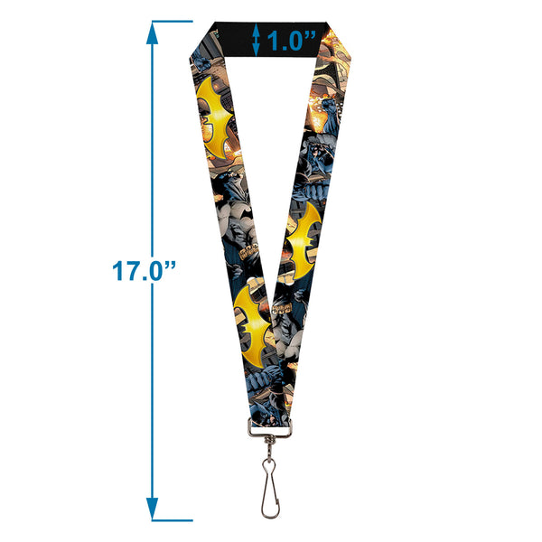 Buckle Down Lanyard - 1.0" - Bat Shield Urban Legend Action Poses Fire Full Color Golden Yellow
