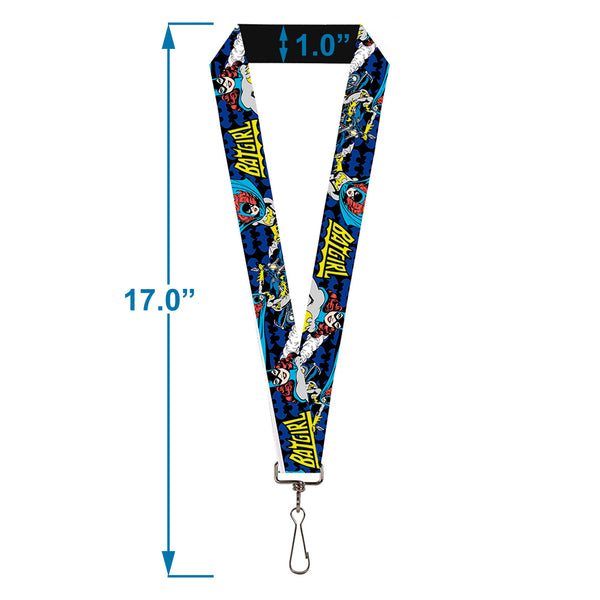 Buckle Down Lanyard - 1.0" - BATGIRL Action Poses Bat Logo Black Blue Yellow