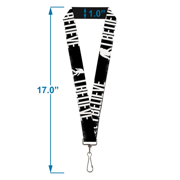 Buckle Down Lanyard - 1.0" - Bigfoot Silhouette I BELIEVE Black Gray White