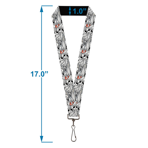 Buckle Down Lanyard - 1.0" - Bugs Bunny Expressions Stacked White Black Gray