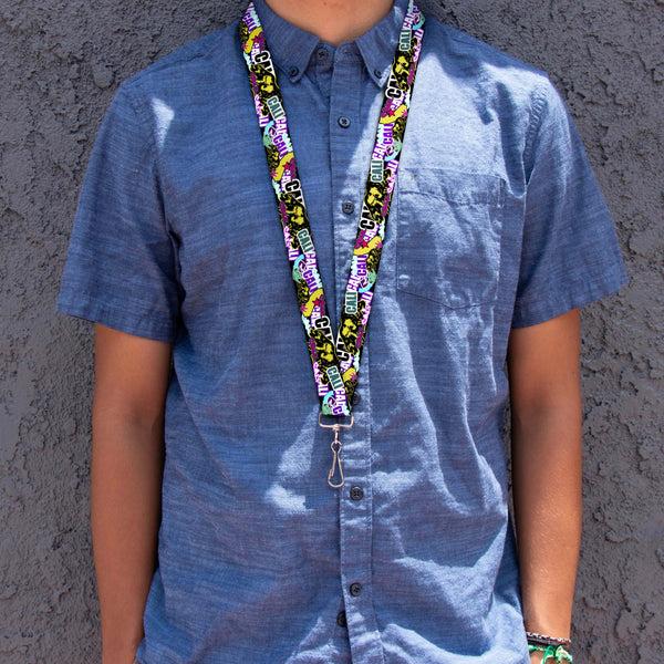 Buckle Down Lanyard - 1.0" - Cali Bear CALI Graffiti Pot Leaves Black Multi Color
