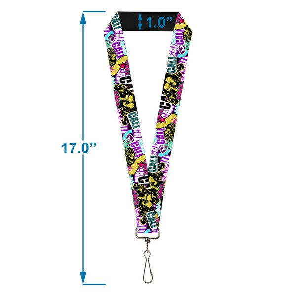 Buckle Down Lanyard - 1.0" - Cali Bear CALI Graffiti Pot Leaves Black Multi Color