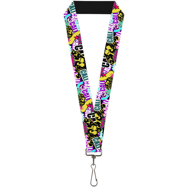 buckle down Lanyard - 1.0" - Cali Bear CALI Graffiti Pot Leaves Black Multi Color