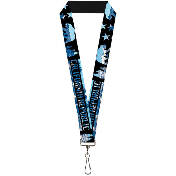 buckle down Lanyard - 1.0" - CALIFORNIA REPUBLIC Bear Stars Silhouette Black Scenic Mountains