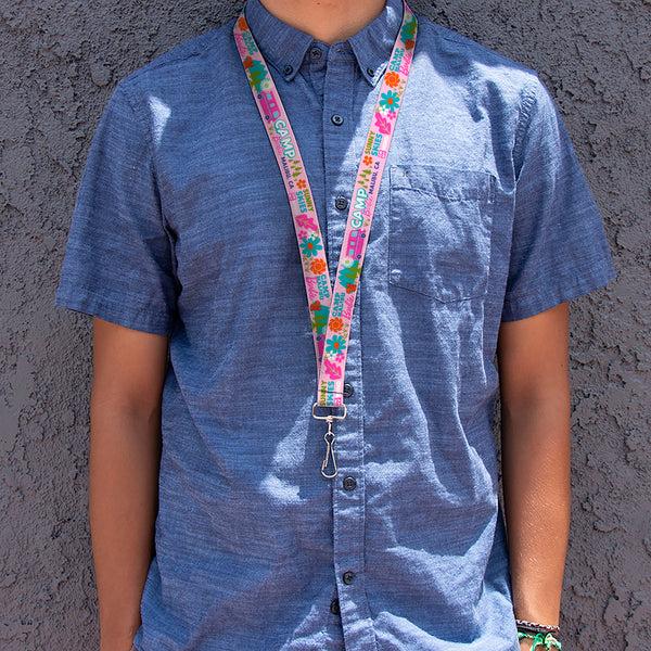 Buckle Down Lanyard - 1.0" - CAMP BARBIE MALIBU Icons Collage Pink/Multi Color