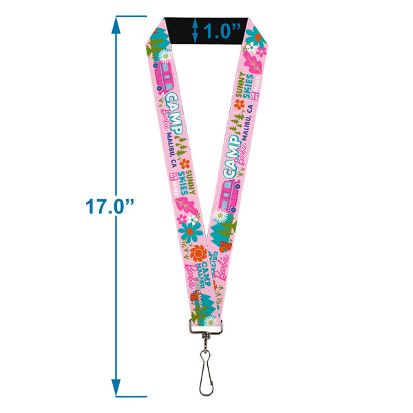 Buckle Down Lanyard - 1.0" - CAMP BARBIE MALIBU Icons Collage Pink/Multi Color