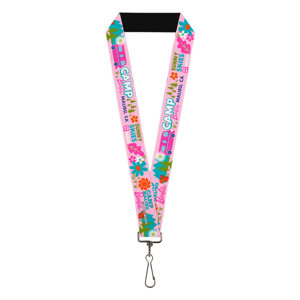 buckle down Lanyard - 1.0" - CAMP BARBIE MALIBU Icons Collage Pink/Multi Color