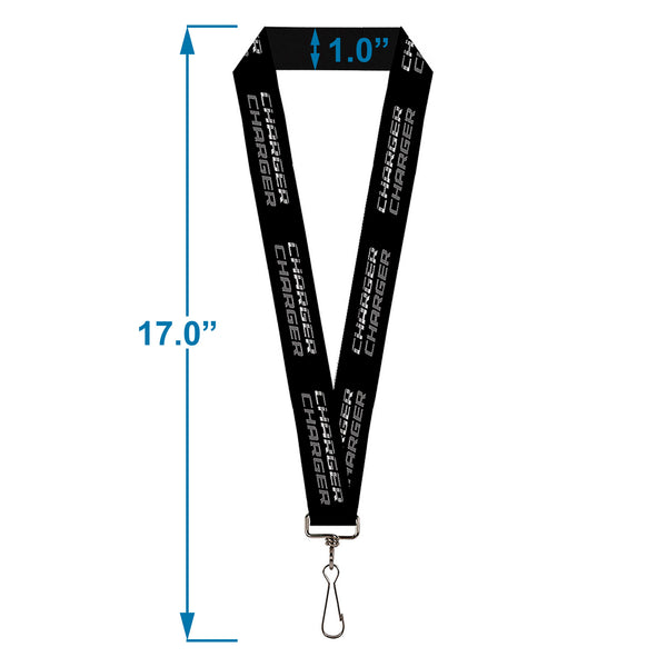 Buckle Down Lanyard - 1.0" - CHARGER Double Repeat Black Gray