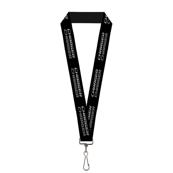 buckle down Lanyard - 1.0" - CHARGER Double Repeat Black Gray