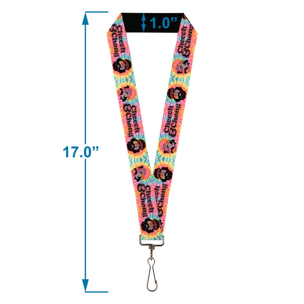 Buckle Down Lanyard - 1.0" - CHEECH & CHONG Caricature Faces HEY MAN AM I DRIVING OK? Tie Dye Multi Color Black