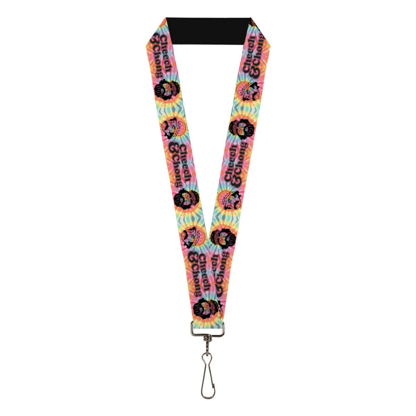 buckle down Lanyard - 1.0" - CHEECH & CHONG Caricature Faces HEY MAN AM I DRIVING OK? Tie Dye Multi Color Black