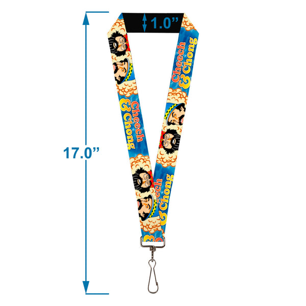 Buckle Down Lanyard - 1.0" - CHEECH & CHONG Caricature Faces3 Smoke Cloud Spiral Tie Dye Blues