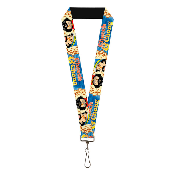 buckle down Lanyard - 1.0" - CHEECH & CHONG Caricature Faces3 Smoke Cloud Spiral Tie Dye Blues