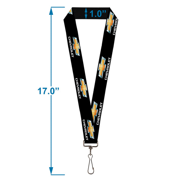Buckle Down Lanyard - 1.0" - CHEVROLET Bowtie Logo Black Silver Gold White REPEAT