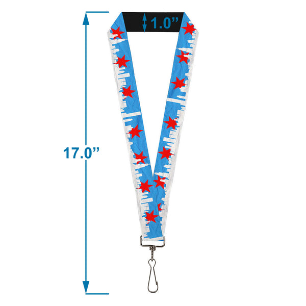 Buckle Down Lanyard - 1.0" - Chicago Skyline Flag Distressed Black White Red