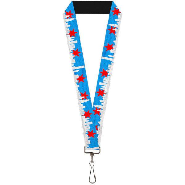 buckle down Lanyard - 1.0" - Chicago Skyline Flag Distressed Black White Red