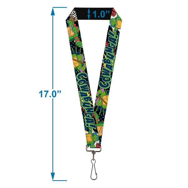 Buckle Down Lanyard - 1.0" - Classic Teenage Mutant Ninja Turtles Turtles Pose12 COWABUNGA Pop Art