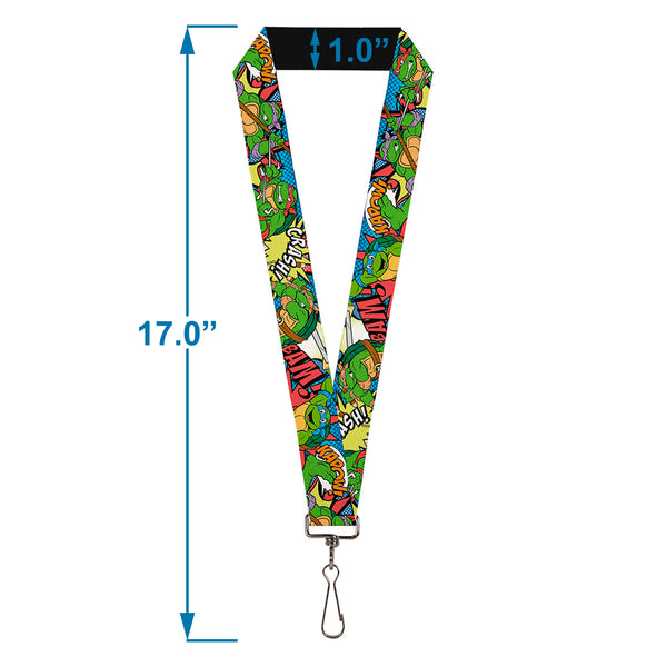Buckle Down Lanyard - 1.0" - Classic TMNT Action Poses Action Bubbles Dots Blues