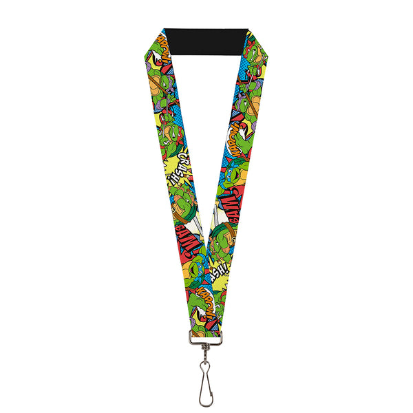 buckle down Lanyard - 1.0" - Classic TMNT Action Poses Action Bubbles Dots Blues